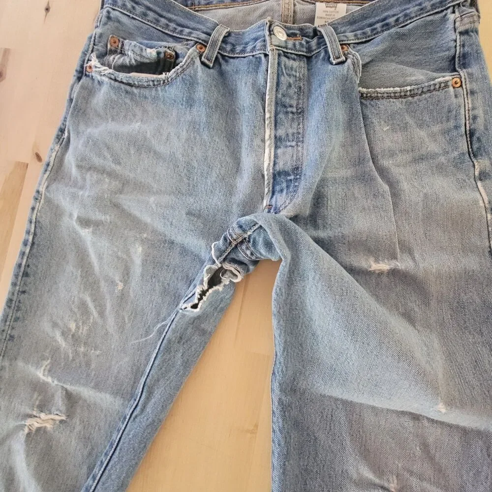 Mens Levis 501XX Button Fly Jeans 34x32 Light Wash Straight Leg Cotton H Vtg